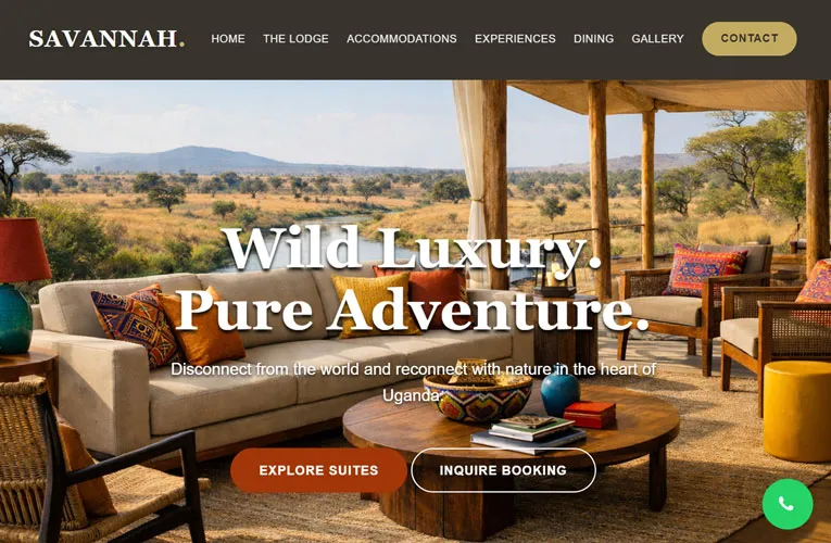 Premium website demo for Savannah River Lodge – [ LUXURY LODGE ] platform in Kampala