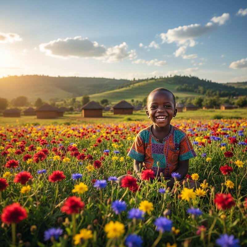 Happy volunteer with children